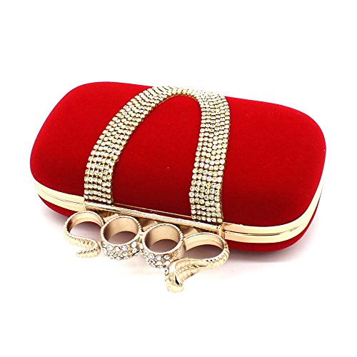 Kingluck Velvet Wedding/Special Occasion Clutches/Evening Handbags(More Colors) (red) - Thumbnail 4