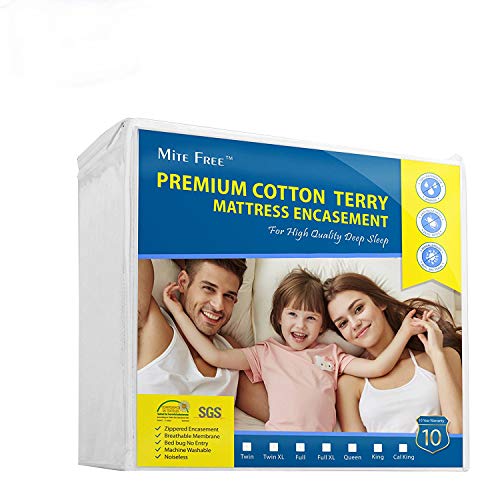image for Mite Free Queen Premium Waterproof Zippered Mattress Encasement Cover 