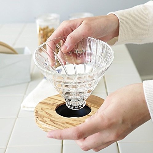Hario V60 Glass Coffee Dripper, Size 01, Olive Wood