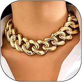 FUTIMELY Golden Chunky Plastics Cuban Chain Choker Necklace for Women,Y2k Punk Adjustable Link Statement Necklace for Shirt,Geometric Exaggerated Cool Neck Jewelry