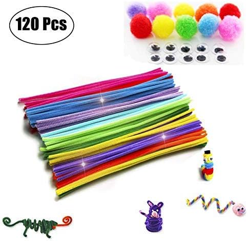 LAMEIDA 120Pcs Chenille Stems With Pompoms Googly Eyes for DIY Craft Bent Plush Stick Pipe Cleaners for Kids DIY Art Craft Projects Supplies