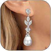 Pearl Earrings for Women Bridesmaid Wedding Earrings for Brides Dainty Cubic Zircon Pearl Drop Rhinestone Earring Bridal Wedding Prom Jewelry Gifts