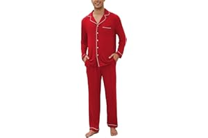 Veseacky Mens Pajamas Set Long Sleeve Soft Pajamas for Men Button Down Sleepwear Pjs Lounge Sets with Pockets S-2XL