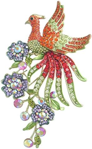 Sindary Charming 5.3" Bird Phoenix Animal Brooch Pin Multicolor Rhinestone Crystal BZ1756