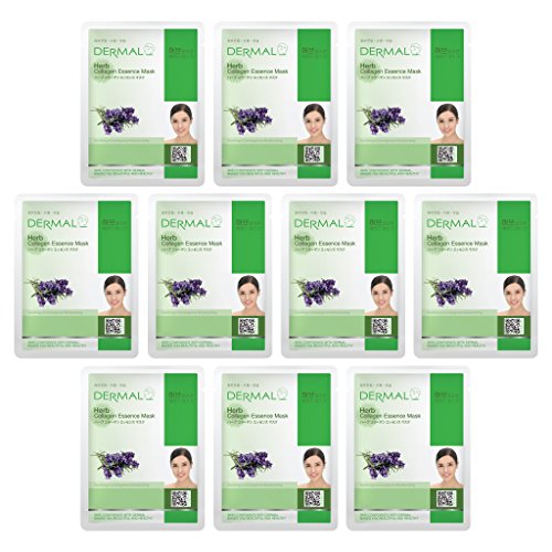 Dermal Herb Collagen Essence Full Face Facial Mask Sheet 23G Pack Of 10