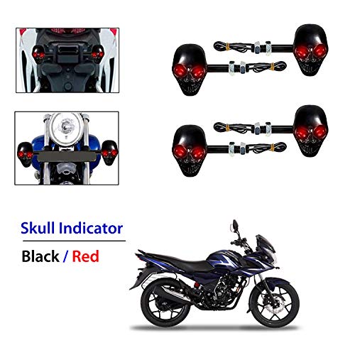 Semaphore Skull Demon Monster Turn Signal Indicators Light Lamp (Black Red) (Set of 4) for Bajaj Discover 150f