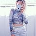 malianna Women Angle Print Perspective Turtleneck Long Sleeve Mesh T-Shirt (S) Blue
