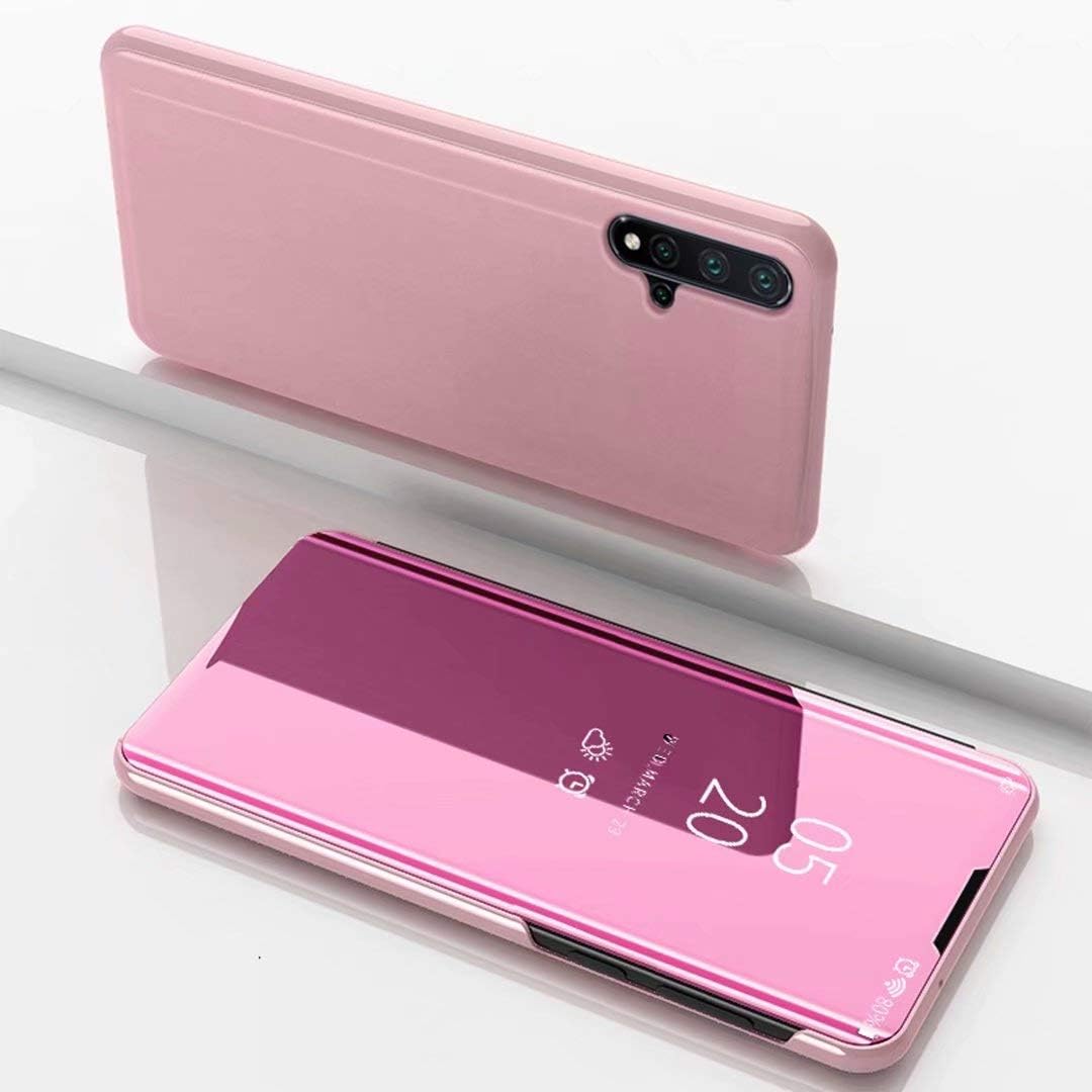 TiHen Case Huawei Honor V20 Mirror Case, 360 Degrees Protective Slim Fit Electroplate Standing Case PC Flip Cover + Tempered Glass Film with Kickstand for Huawei Honor V20 -Rose Gold