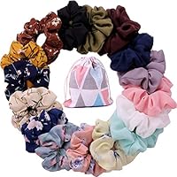 CRUOXIBB 16 Pack Scrunchies for Hair Chiffon Elastic Hair Bands Scrunchy Hair Ties Ropes Hair Bow Chiffon Flower Hair Scrunchies for Women or Girls Ponytail Holder Hair Accessories