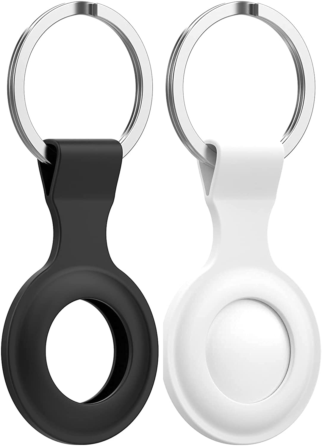 (2Pack) Case Compatible for Apple Air Tags, Portable Protective Soft Silicone Anti-Scratch Lightweight Colorful Skin Cover for Air-Tags with Keychain Accessory (BLACK/WHITE)