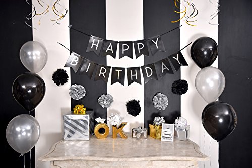 Birthday Party Pack Black Silver Happy Birthday Bunting