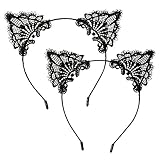 Hotop Cat Headband Lace Ear Headbands Cat Ear Hairband for Women Girls, Black, 2 Pieces