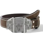 TIYLUXXA Men's Leather Belt with Detachable Lighter Buckle, Western Cowboy | 3D cross, skull & pistol relief motifs — a western-themed gift