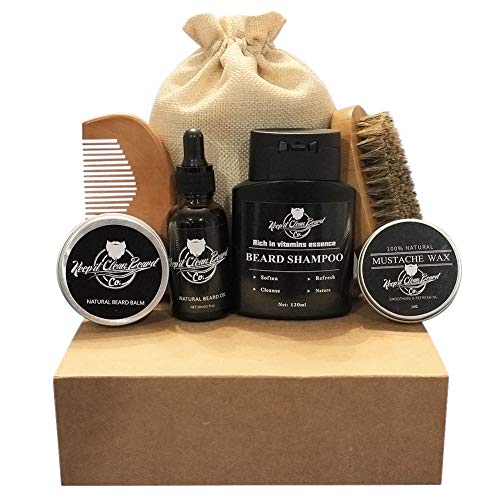 Beard grooming, Beard kit, Premium 7 in 1 Complete Beard Care Grooming kit - 100% All Natural Ingredients: Beard oil, Beard balm, Beard Shampoo, Mustache Wax, Beard Comb, Beard Brush, Travel Bag