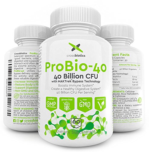 ProBio-40 Probiotics Supplement 40 Billion CFU Probiotic + 3D MAKTrek Bypass for max delivery! Gelatin Free Vegetarian Supplement for Women and Men healthy Immune system, Digestion, less Bloating!