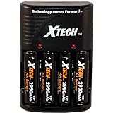 Xtech 4 AA High Capacity 2950mah Rechargeable Batteries with Travel Quick Charger for Neewer TT520, TT560, TT660, VK750 & VK750 II Speedlight Camera Flashes