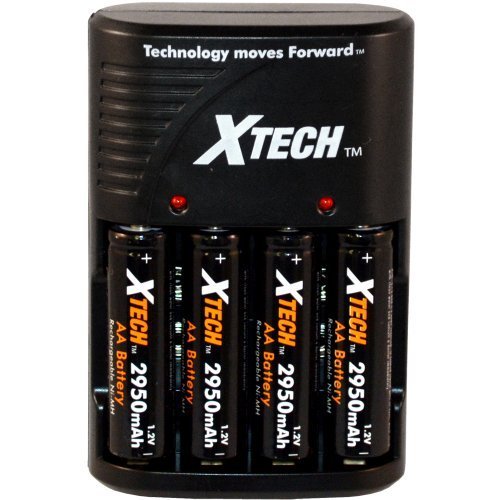 Xtech 4 AA High Capacity 2950mah Rechargeable Batteries with Travel Quick Charger for Neewer TT520, TT560, TT660, VK750 & VK750 II Speedlight Camera Flashes