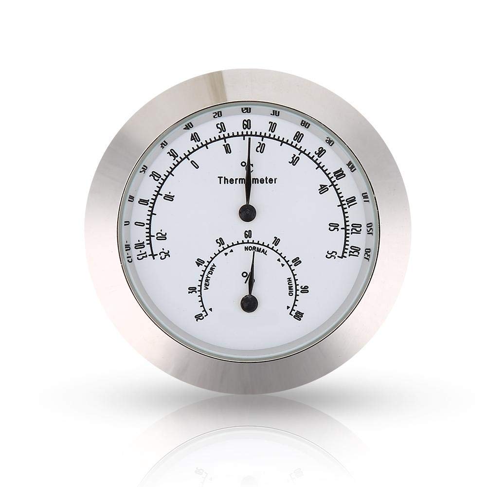 Guitar Thermometer and Hygrometer, Round Analog Humidity Temperature Gauge for Violin Cello Storage Maintenance in Alloy Frame (Silver)