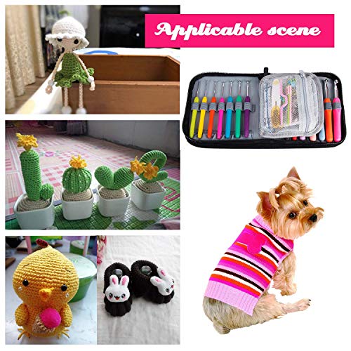 K Kwokker 48 Pieces Ergonomic Crochet Hooks Set with Cartoon Cat Case Grip Crochet Kit and Accessories for Beginners and Crocheters, Complete Accessories, Small Volume and Convenient to Carry, Pink, 2