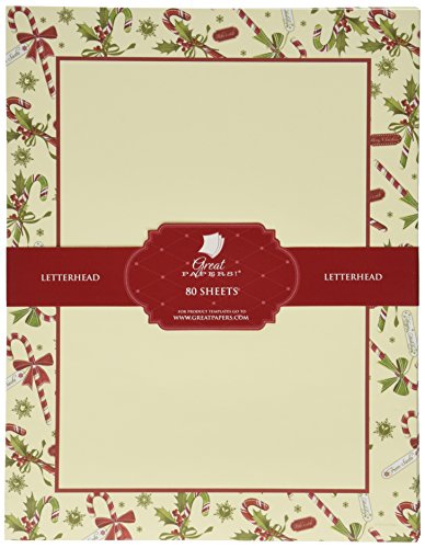 Just Print! Candy Cane & Holly Letterhead, 80-pk