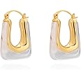 Milan Chiva 14K Gold Acrylic Rectangle Clear Earrings for Women, Plated Chunky Earrings Geometric Minimalist Statement Lightweight Huggie Dainty Hypoallergenic Hoop Earrings for Womens Jewelry