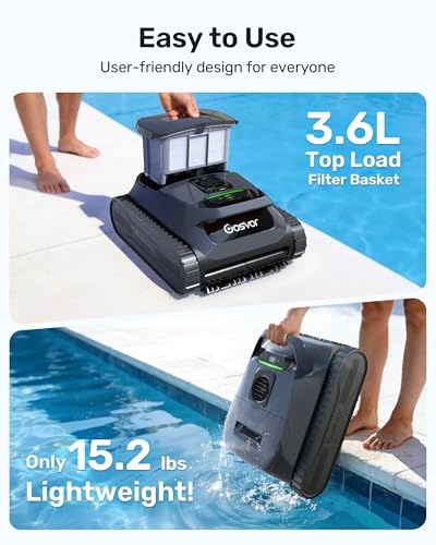 (2026 New) Gosvor Pool Vacuum Robot LiteVac G1, Wall & Waterline & Platform, 15.2 lbs Ultra-Lightweight, Up to 200-Min Runtime, Double Filtration, Smart Navigation & App, for Pools up to 2153 sq.ft