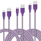 Fasgear Micro USB Cables, 3 Pack-3ft,6ft,10ft Premium Fast Charging USB to Micro USB 2.0 Cords Braided Compatible for Galaxy S7 edge S6, HTC, LG, Android Smartphone, PS4, Fire Kindle and More (Purple)