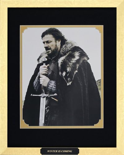 Game of Thrones - Winter is Coming - Sean Bean as Ned Stark. Movie Photo with Plate. Professionally Framed in the Gold Modern Real Wood Frame (12 x 15)