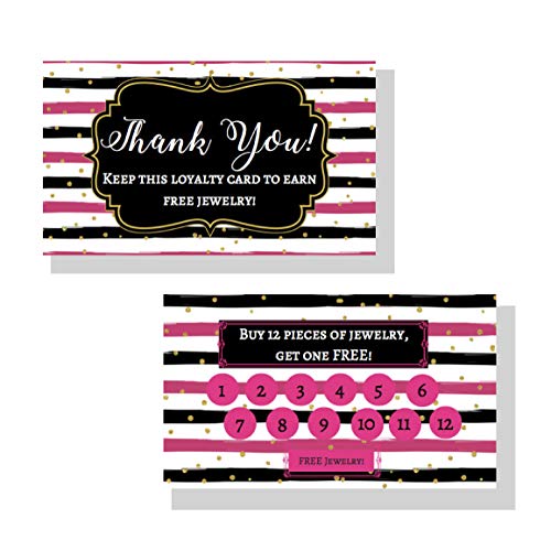 Paparazzi Jewelry Loyalty Cards | 50 Pack | Thank You Notes | Striped Design Pink, Black, and Gold | Paparazzi Customer Packages