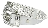 Womens Studded Belts - Multiple Colors & Designs - Western Cowgirl PU Leather Rhinestone Belt with Bling Buckles by Belle Donne - Silver