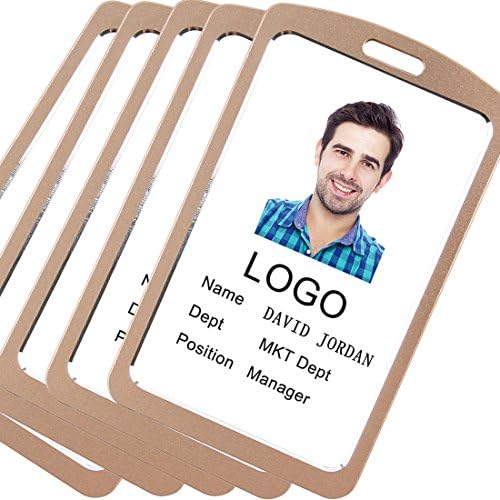 Acctrend Aluminum Badge Holder with Neck Lanyard, Gold (5PCS)