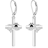 Paw Print Earrings for Women 925 Sterling Silver Dog Paw Dangle Earrings for Women Infinity Cross Puppy Paw Drop Dangle Earrings for Dog Lovers Casual Wear