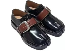 Ling Path Tabi Loafers Men Men Split Toe Platform Shoes, Black Leather Lace Up Buckle Strap Loafers, Non Slip Casual Work Dai