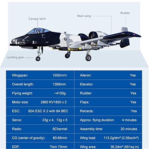 DBG RC Flugzeug 70mm A-10 Warthog V2 Impeller EDF Jet Twin Motor mit Gyro Retracts 6S PNP Modell Hobby Flugzeug… – Bild 6