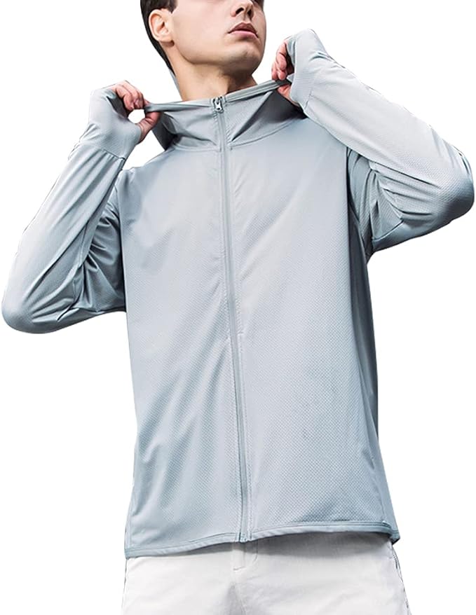 Men's UPF 50+ Sun Protection Jacket Full Zipper Hooded Cooling Shirt