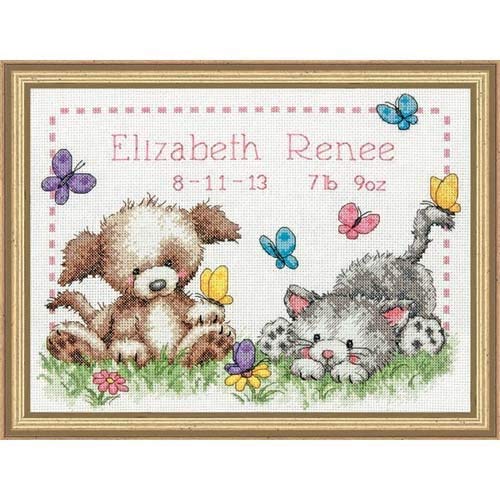 DIMENSIONS 70-73883 Pet Friends Birth Record, Counted Cross Stitch , White
