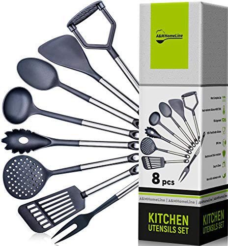 Kitchen Utensil Set - Best Cooking Utensils - Nonstick Spatulas - Nylon Stainless Steel Handles Tools