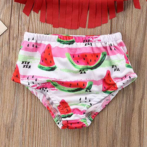 Toddler Kids Baby Girl Swimwear Cute Dinosaur Print Tassel Top Bikini Set Summer Swimsuit Beachwear with Headband (Watermelon-Red, 12-18 Months) - Thumbnail 6