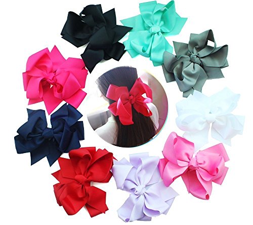 UPC 709889622579, 9 pcs 8 inches Huge Big Bow Clip Boutique Hair Bows For Girls Kids Children Women Alligator Hair Clips Grosgrain Ribbon Bows Hair Bands