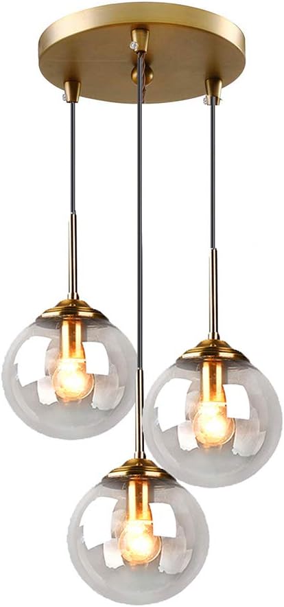 HJXDtech Industrial Vintage 3 Lights Pendant Light,Glass Globe 3 Pendants Ceiling Light - Image 3
