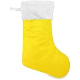 xigua Yellow Solid Color Christmas Christmas Stocking 1pc, Large Fireplace Xmas Hanging Stockings with Plush Cuff for Family Holiday Party Decorations, 17.71 x 12.20 Inch