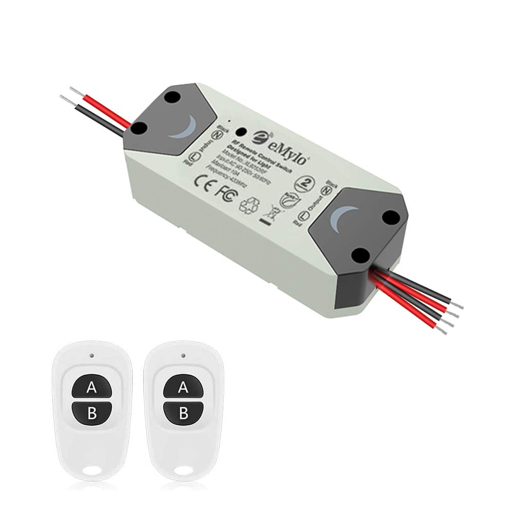 eMylo Smart Relay Switch Wireless RF DC 12V Two 2-Channel Remote Control Switch 5V-24V RF Relay Switch Home Automation 433Mhz with Two Transmitters 1 Pack