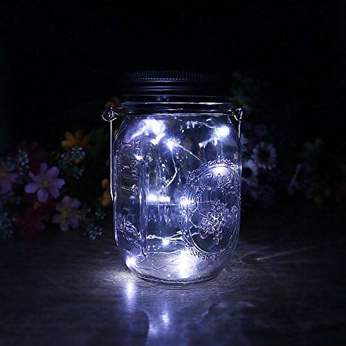 Solar Mason Jar Lights Fairy Lamp with Waterproof Jar Lid, 10 LED Jar String Light, Indoor and Outdoor Decorative Lantern for Garden Desk Walkway Tree Holiday Wedding Party Lighting