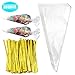 Faxco 300 Pcs Clear Cone Shaped Treat Bags with Twist Ties (7 x 15 inches) Triangle Goody Bags for Candies Handmade Cookies Favor Christmas Candy Popcorn