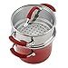 Rachael Ray Cucina Hard Porcelain Enamel Nonstick Multi-Pot / Steamer Set, 3-Quart, Cranberry Red - 16800