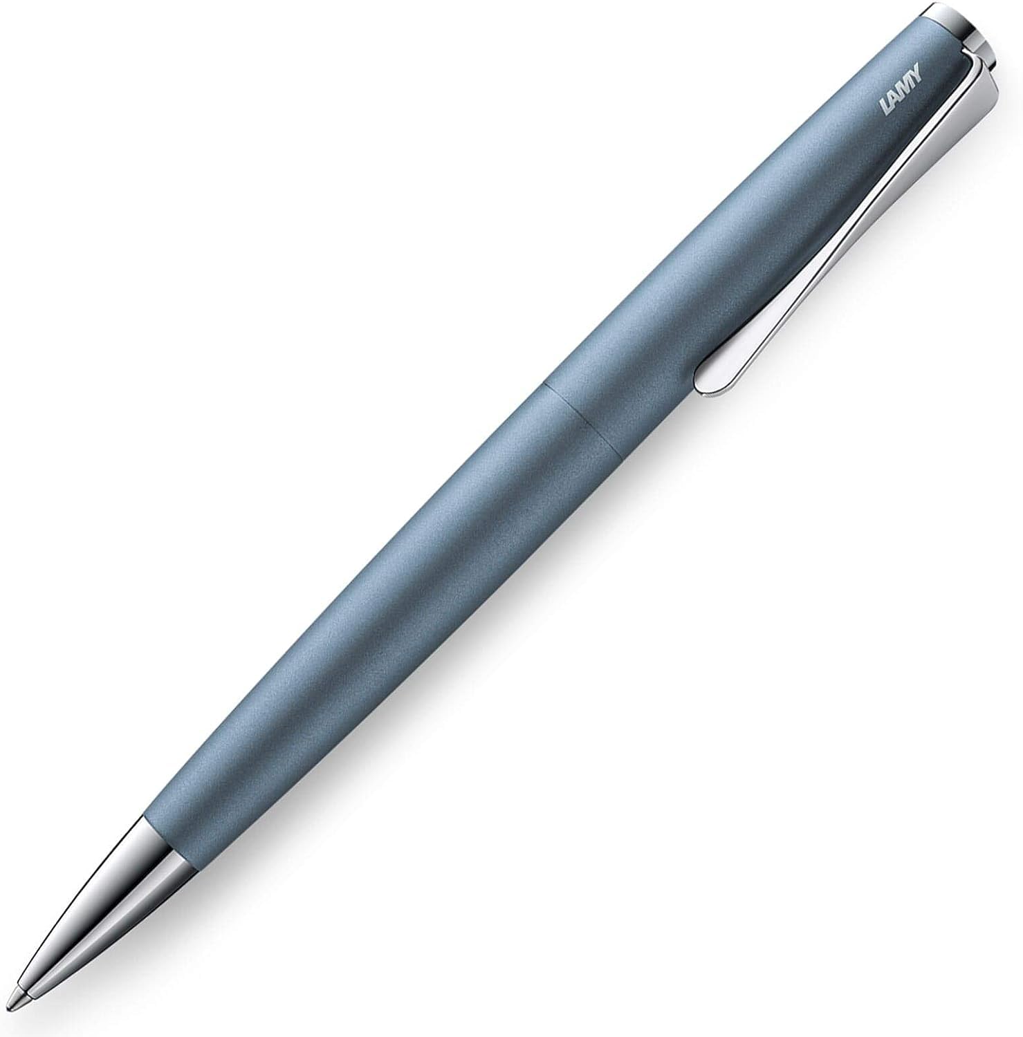 Lamy Studio Ballpoint Pen 266 – Timeless Ballpoint Pen in Glacier Colour Stainless Steel and Propeller Shaped Clip – Stitch Width M