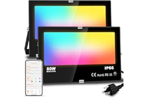 LED Flood Light Outdoor 800W Equivalent 8000LM Smart RGB Landscape Lighting with APP Control, DIY Scenes - Timing - 5700K Daylight White - Color Changing Uplight, IP66 Waterproof US Plug MELPO(2Pack)