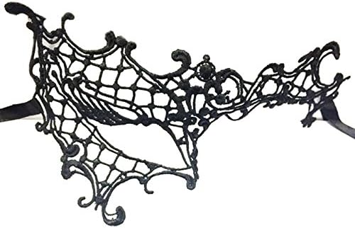 DivaCat Women's Lace Eye Mask for Masquerade Party Prom Ball Halloween (One Size, Black Reverse)