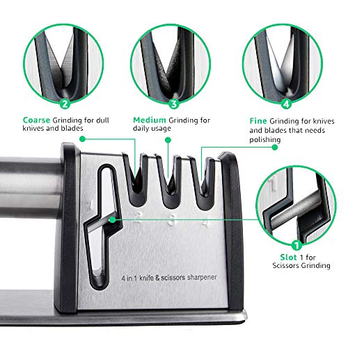 Professional Kitchen Knife and Scissor Sharpener, 4 Stage Professional Manual Sharpening Tool can Help to Repair, Restore, and Polish Blades