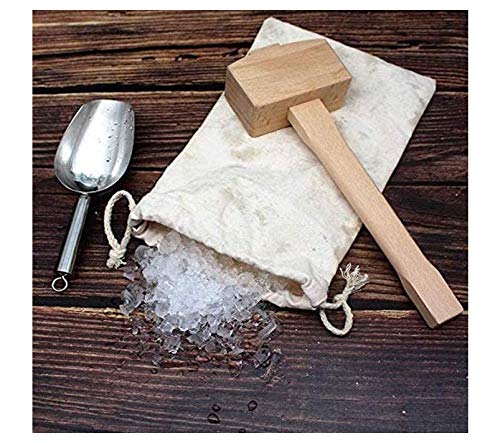Wanger Beutel und Eishammer Wiederverwendbare Baumwolle Crushed Ice Bag mit Holzhammer Bar Edelstahl Eisschaufel… – Bild 3